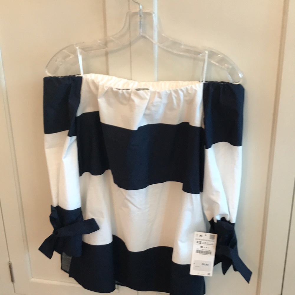 Zara navy/white striped off the shoulder top